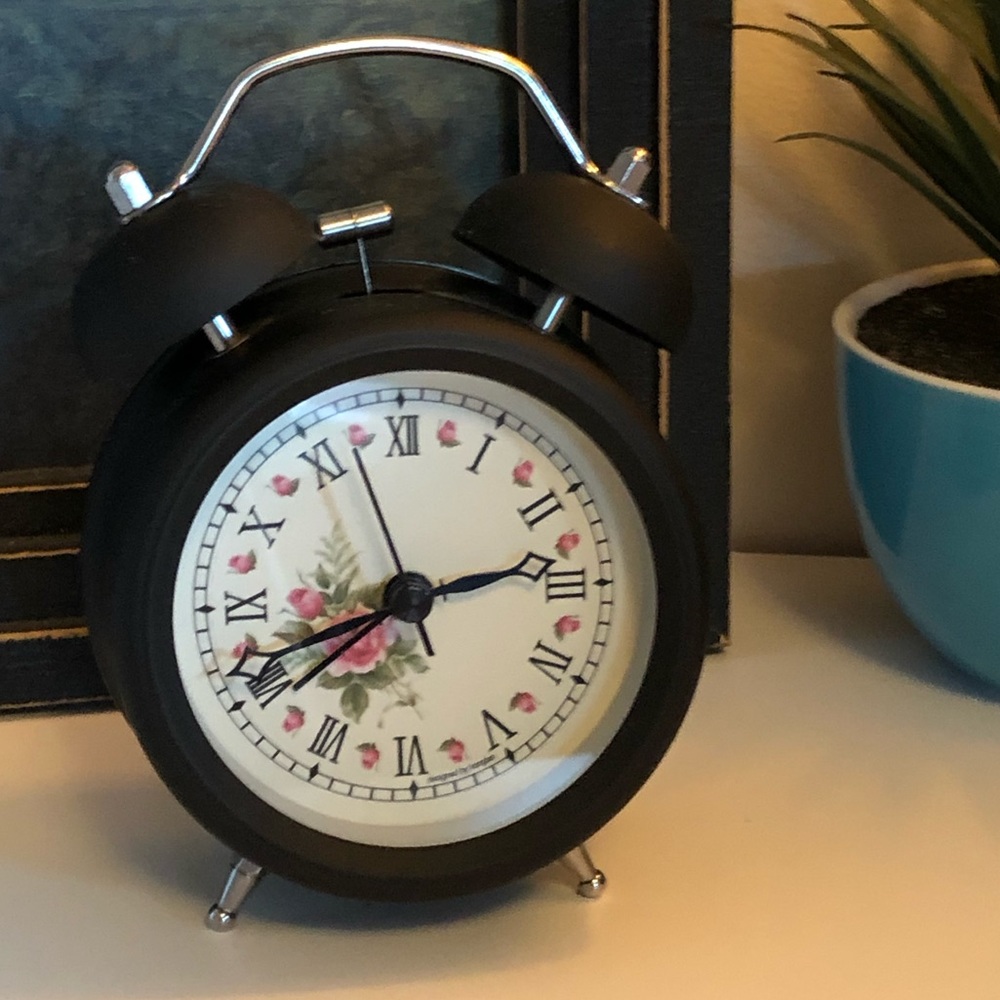 Black & White Floral Alarm Clock with Light